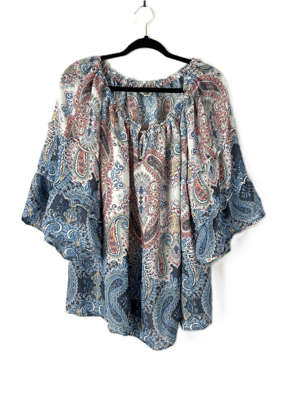 Flowy Blue Paisley Peasant Blouse
